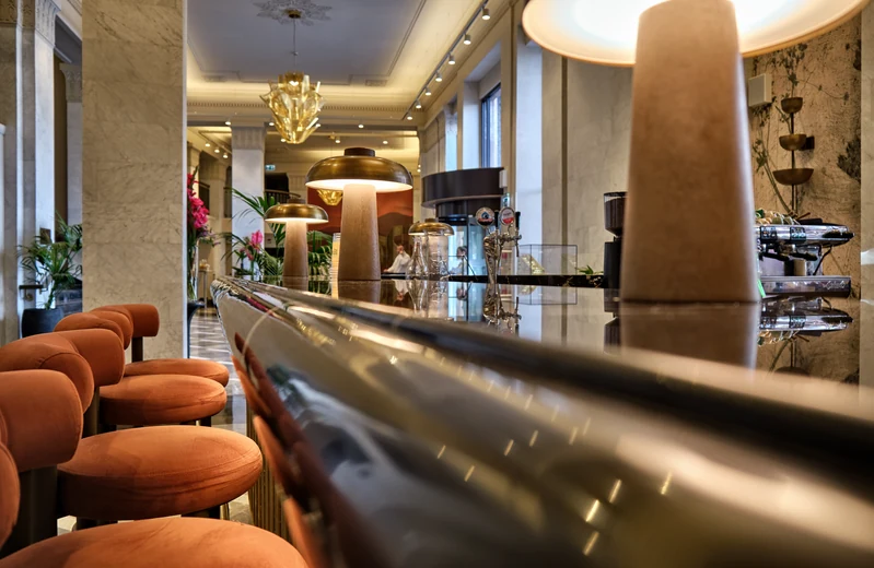Elegant hotel bar with warm lighting